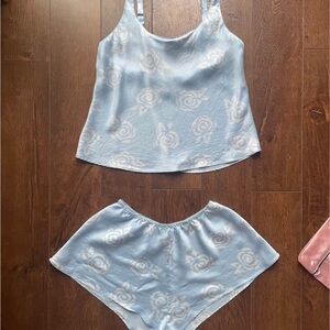 Vintage Pure 100% Silk Matching Pajama Lounge Sleepwear Set. Small